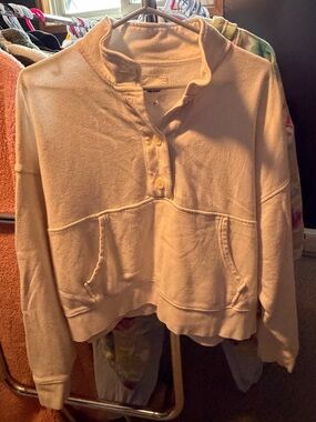 aerie white Button-Neck Cowl Pullover Sweatshirt